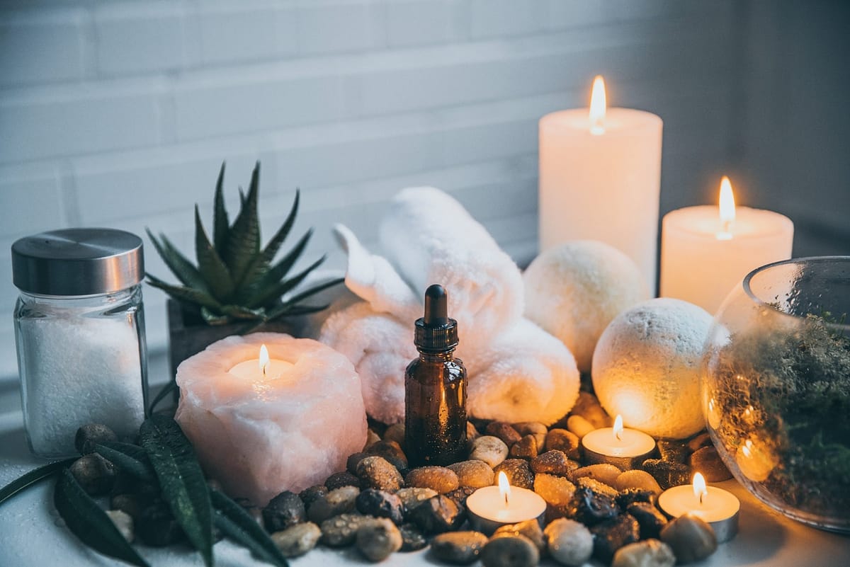 calm bath items and candles